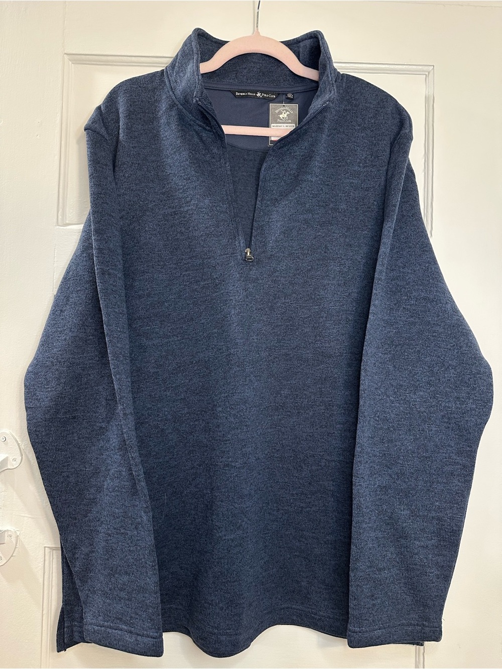 Beverly Hills Polo Club Men’s Blue Quarter Zip Long Sleeve Pullover